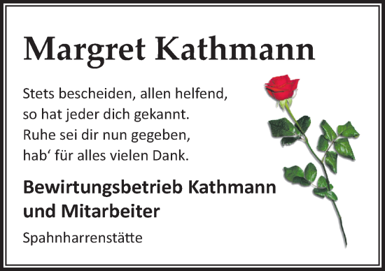 Traueranzeigen Von Margret Kathmann Noz Trauerportal