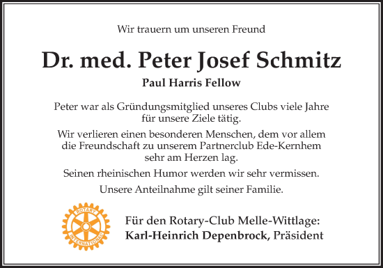 Traueranzeige von Peter Josef Schmitz von Neue Osnabrücker Zeitung GmbH & Co. KG
