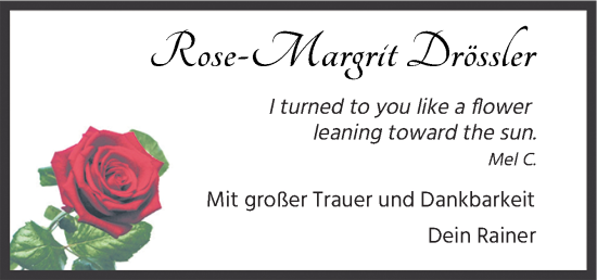 Traueranzeige von Rose-Margrit Drössler von Neue Osnabrücker Zeitung GmbH & Co. KG