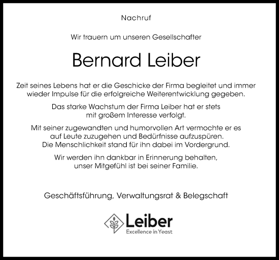 Traueranzeigen Von Bernard Leiber Noz Trauerportal