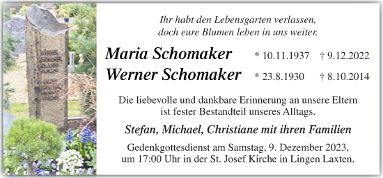 Traueranzeige von Maria und Werner Schomaker von Neue Osnabrücker Zeitung GmbH & Co. KG