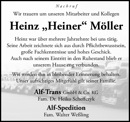 Traueranzeige von Heinz Möller von Neue Osnabrücker Zeitung GmbH & Co. KG