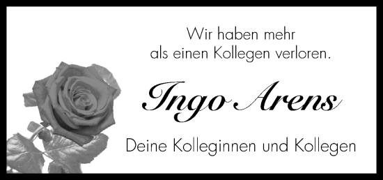 Traueranzeige von Ingo Arens von Neue Osnabrücker Zeitung GmbH & Co. KG