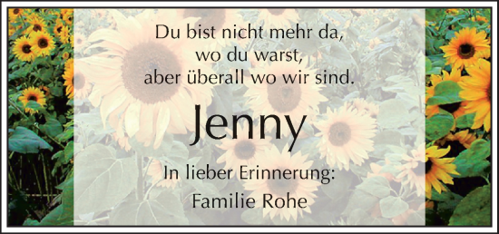 Traueranzeige von Jenny  von Neue Osnabrücker Zeitung GmbH & Co. KG