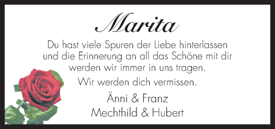 Traueranzeige von Marita Hubert von Neue Osnabrücker Zeitung GmbH & Co. KG