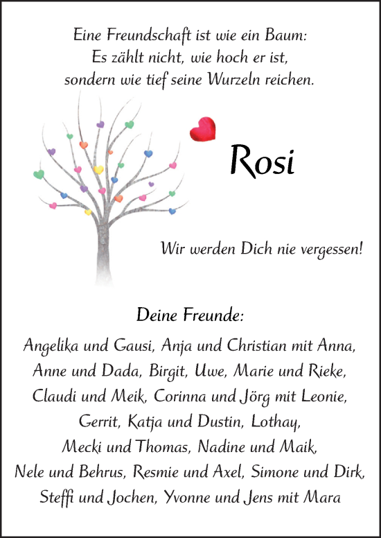 Traueranzeige von Rosi  von Neue Osnabrücker Zeitung GmbH & Co. KG