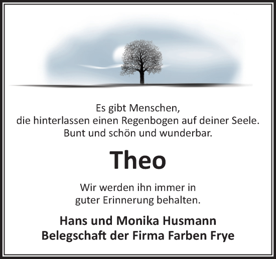 Traueranzeige von Theo  von Neue Osnabrücker Zeitung GmbH & Co. KG