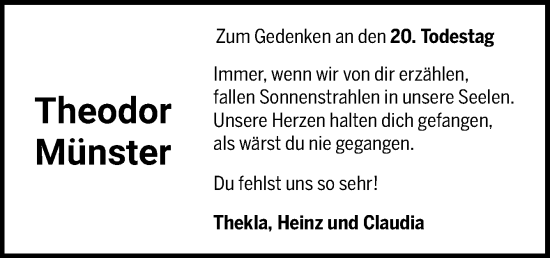 Traueranzeige von Theodor Münster von Neue Osnabrücker Zeitung GmbH & Co. KG
