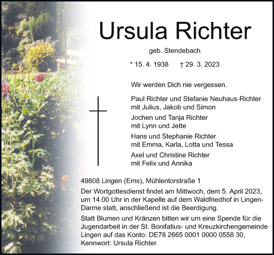 Traueranzeigen Von Ursula Richter Noz Trauerportal