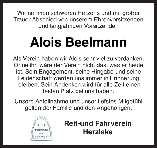 Traueranzeige von Alois Beelmann von Neue Osnabrücker Zeitung GmbH & Co. KG