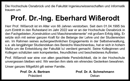 Traueranzeige von Eberhard Wißerodt von Neue Osnabrücker Zeitung GmbH & Co. KG