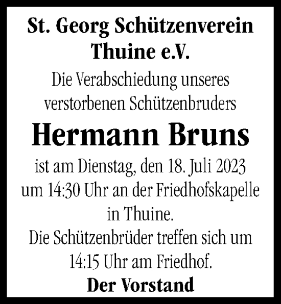 Traueranzeige von Hermann Bruns von Neue Osnabrücker Zeitung GmbH & Co. KG
