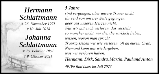 Traueranzeige von Hermann und Johanna Schlattmann von Neue Osnabrücker Zeitung GmbH & Co. KG
