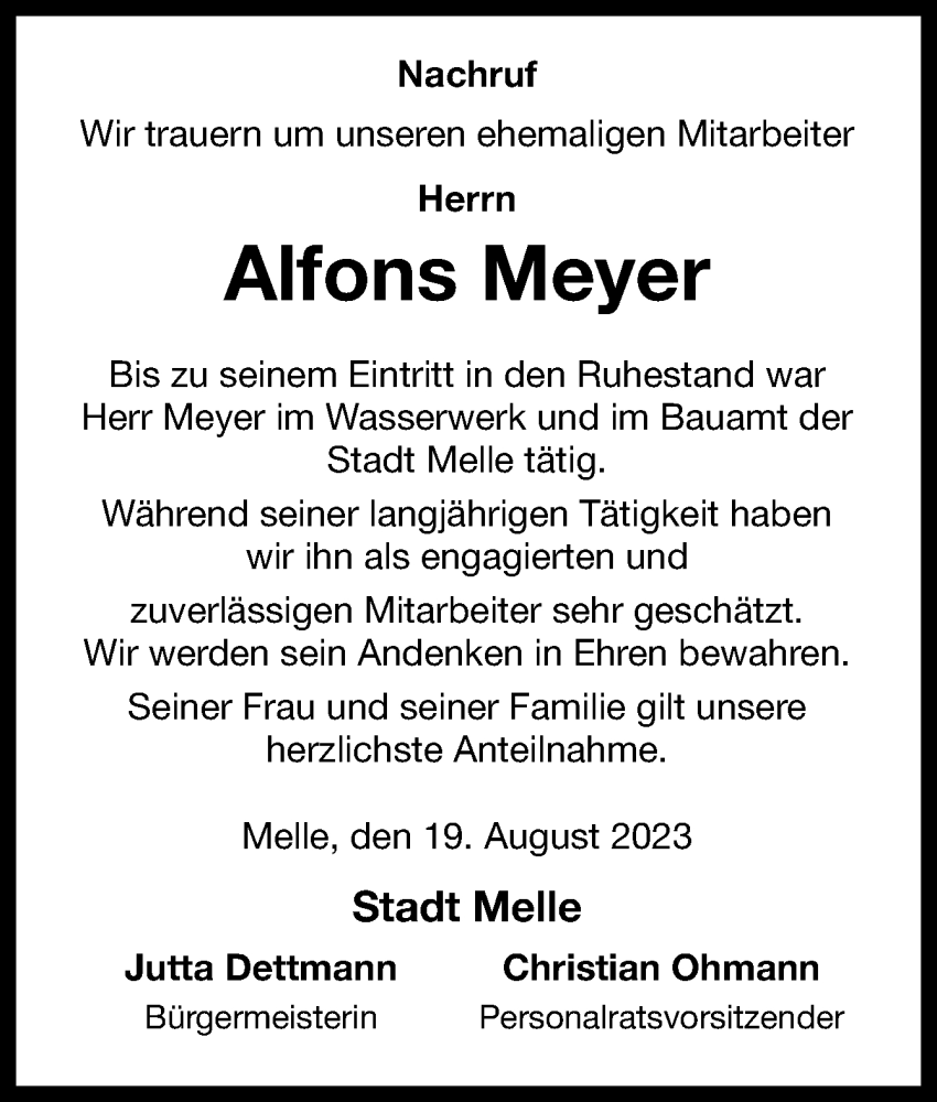 Traueranzeigen Von Alfons Meyer Noz Trauerportal