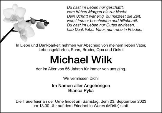 Traueranzeige von Michael Wilk von DK Medien GmbH & Co. KG