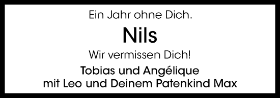 Traueranzeige von Nils  von Neue Osnabrücker Zeitung GmbH & Co. KG