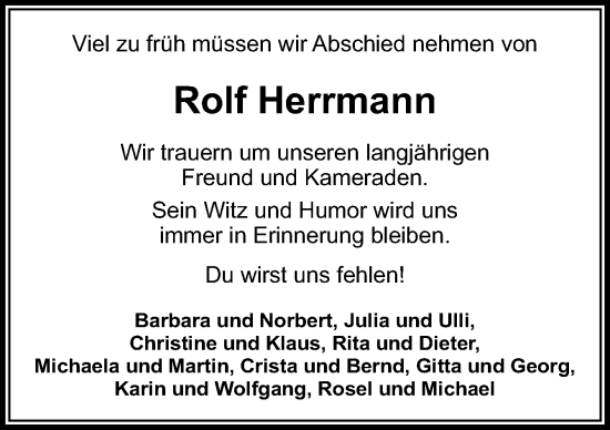 Traueranzeige von Rolf Herrmann von Neue Osnabrücker Zeitung GmbH & Co. KG