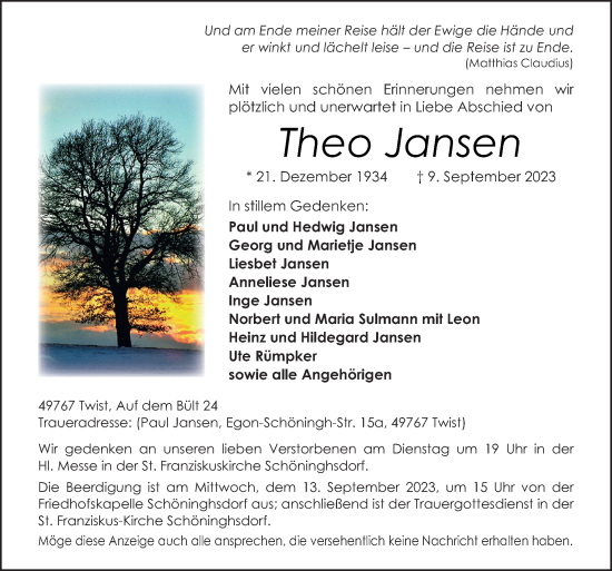 Traueranzeigen Von Theo Jansen Noz Trauerportal