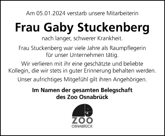 Traueranzeigen Von Gaby Stuckenberg Noz Trauerportal