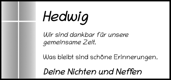 Traueranzeige von Hedwig Lembeck von Neue Osnabrücker Zeitung GmbH & Co. KG