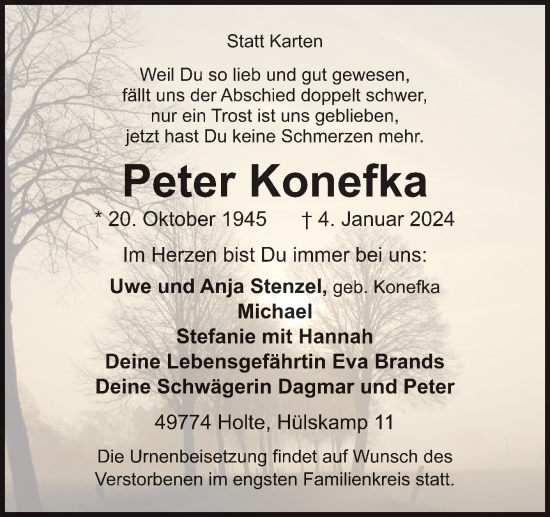 Traueranzeigen Von Peter Konefka Noz Trauerportal