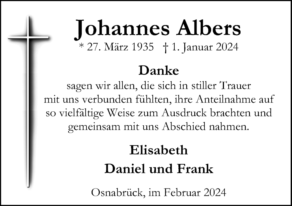 Traueranzeigen Von Johannes Albers Noz Trauerportal