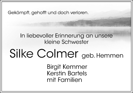 Traueranzeige von Silke Colmer von Neue Osnabrücker Zeitung GmbH & Co. KG