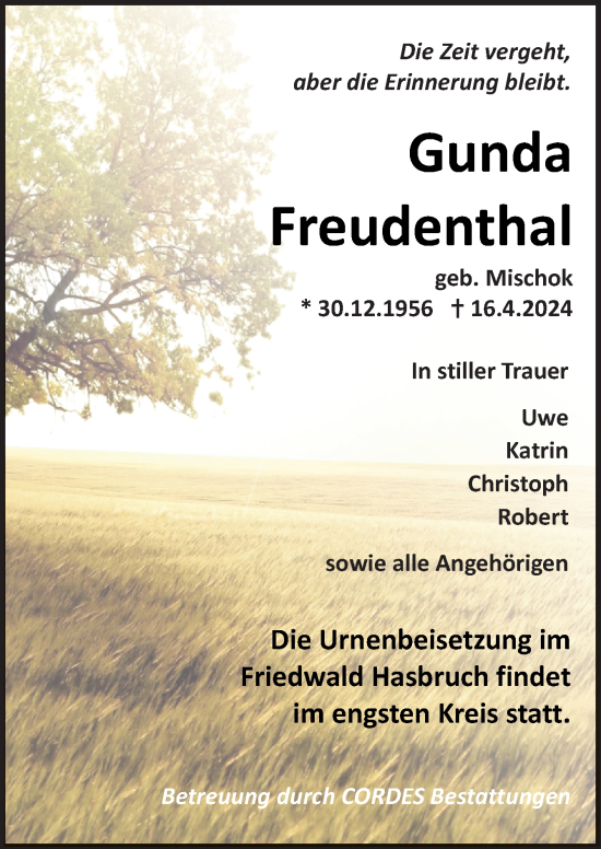 Traueranzeige von Gunda Freudenthal von DK Medien GmbH & Co. KG