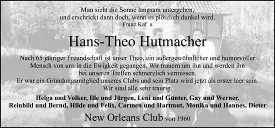 Traueranzeige von Hans-Theo Hutmacher von Neue Osnabrücker Zeitung GmbH & Co. KG