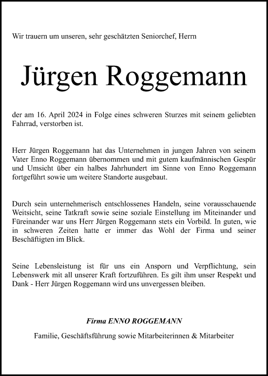 Traueranzeige von Jürgen Roggemann von DK Medien GmbH & Co. KG