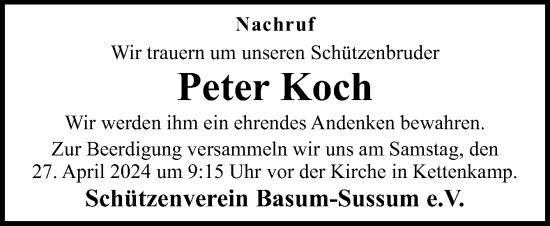 Traueranzeige von Peter Koch von Neue Osnabrücker Zeitung GmbH & Co. KG