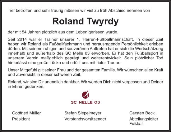 Traueranzeige von Roland Twyrdy von Neue Osnabrücker Zeitung GmbH & Co. KG