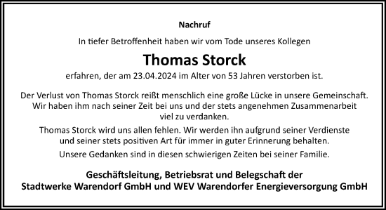 Traueranzeige von Thomas Storck von Neue Osnabrücker Zeitung GmbH & Co. KG