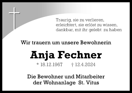 Traueranzeige von Anja Fechner von Neue Osnabrücker Zeitung GmbH & Co. KG