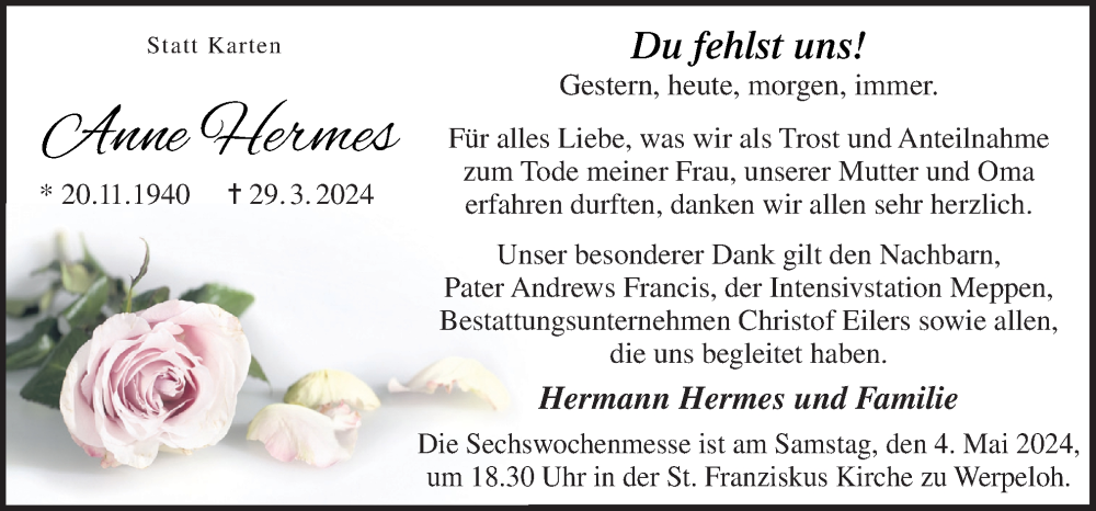 Traueranzeigen Von Anne Hermes Noz Trauerportal