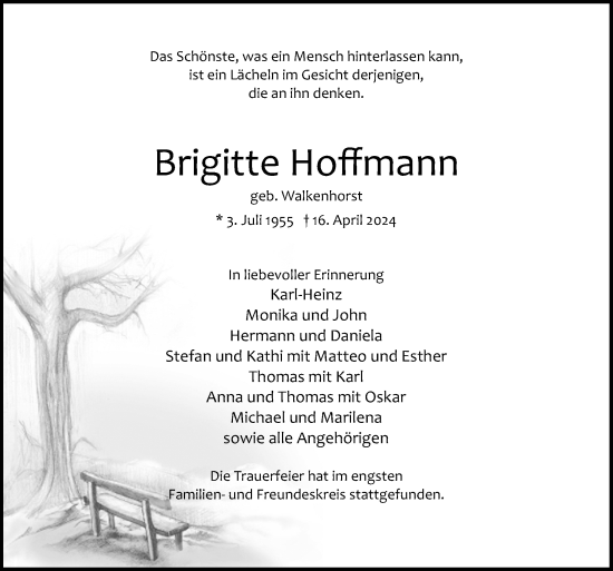 Traueranzeige von Brigitte Hoffmann von Neue Osnabrücker Zeitung GmbH & Co. KG