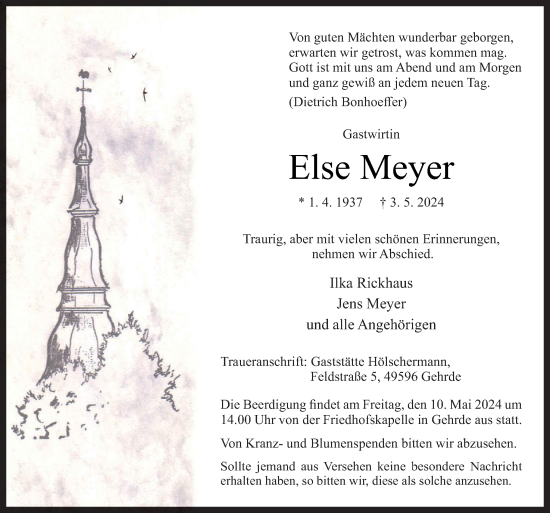 Traueranzeige von Else Meyer von Neue Osnabrücker Zeitung GmbH & Co. KG