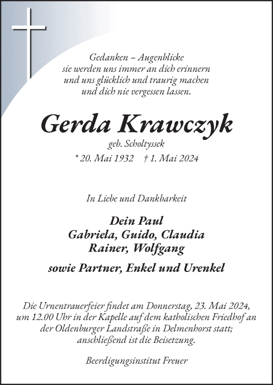 Traueranzeige von Gerda Krawczyk von DK Medien GmbH & Co. KG