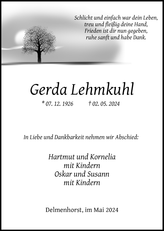 Traueranzeige von Gerda Lehmkuhl von DK Medien GmbH & Co. KG