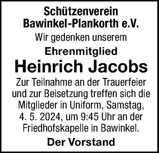 Traueranzeige von Heinrich Jacobs von Neue Osnabrücker Zeitung GmbH & Co. KG