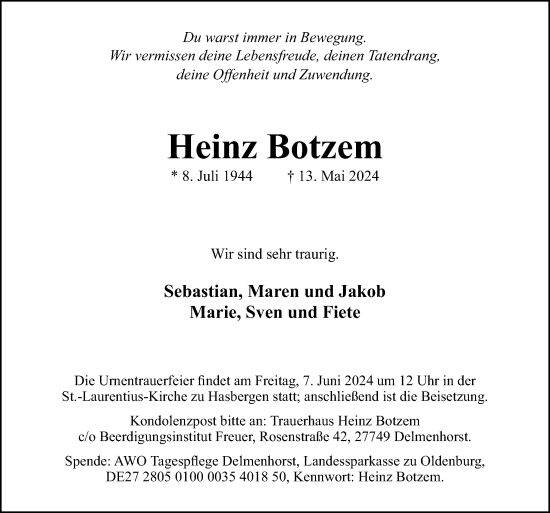 Traueranzeige von Heinz Botzem von DK Medien GmbH & Co. KG