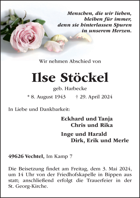 Traueranzeige von Ilse Stöckel von Neue Osnabrücker Zeitung GmbH &amp; Co. KG