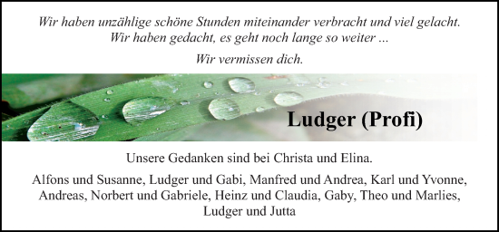 Traueranzeige von Ludger  von Neue Osnabrücker Zeitung GmbH & Co. KG