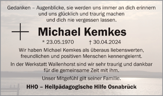 Traueranzeige von Michael Kemkes von Neue Osnabrücker Zeitung GmbH & Co. KG
