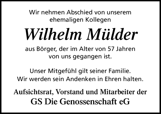 Traueranzeige von Wilhelm Mülder von Neue Osnabrücker Zeitung GmbH & Co. KG