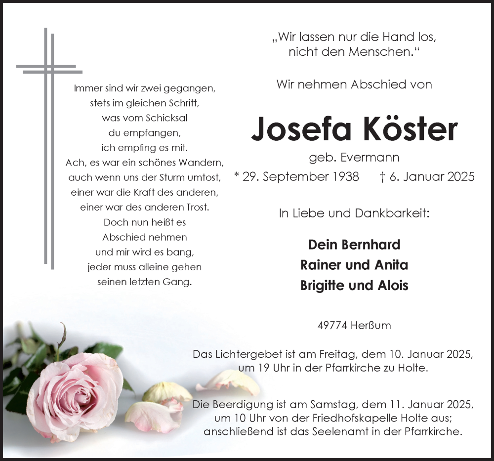 Traueranzeigen Von Josefa K Ster Noz Trauerportal