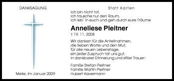 Traueranzeige von Anneliese Pleitner von Neue Osnabrücker Zeitung GmbH & Co. KG