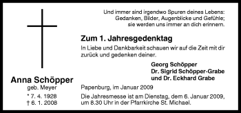 Traueranzeige von Anna Schöpper von Neue Osnabrücker Zeitung GmbH & Co. KG