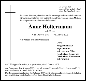 Traueranzeige von Änne Holtermann von Neue Osnabrücker Zeitung GmbH & Co. KG