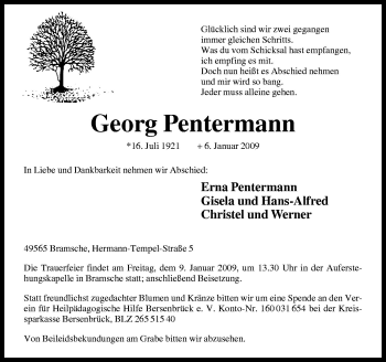 Traueranzeige von Georg Pentermann von Neue Osnabrücker Zeitung GmbH & Co. KG